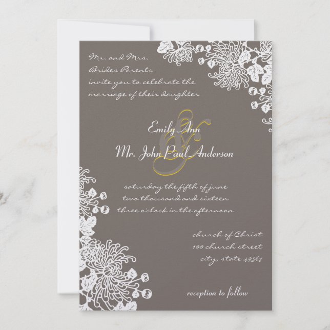 Invitation Fleurs vintages Conduré & Mariage Jaune Invite (Devant)