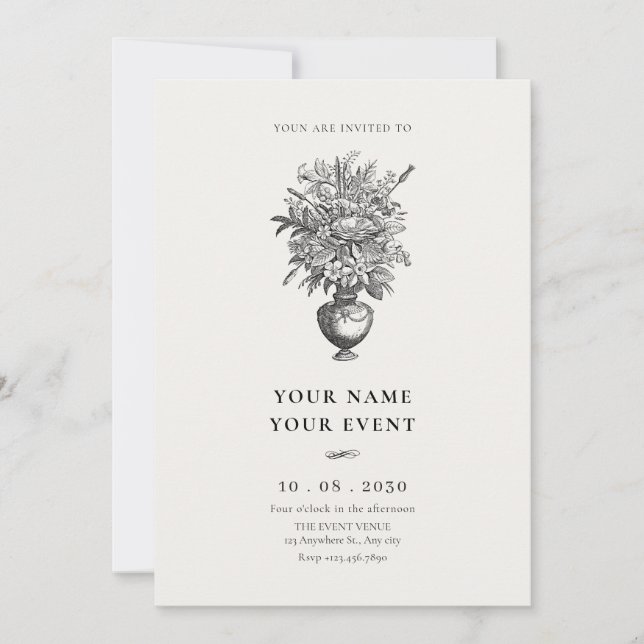 Invitation Fleurs vintages dans vase antique (Devant)