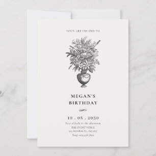 Invitation Fleurs vintages dans vase antique anniversaire