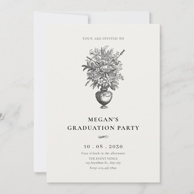 Invitation Fleurs vintages dans vase antique graduation (Devant)