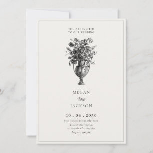 Invitation Fleurs vintages dans vase antique mariage