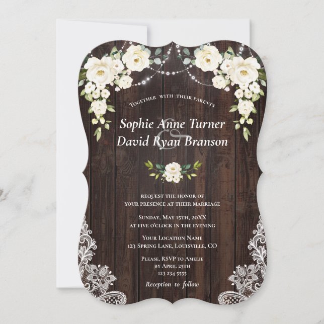 Invitation Fleurs vintages de crème blanche Mariage dentelle  (Devant)