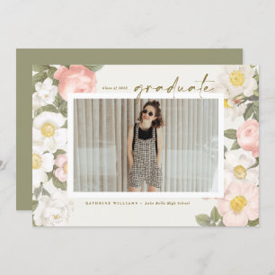 Invitation Fleurs vintages Pastel Beige Photo Graduation