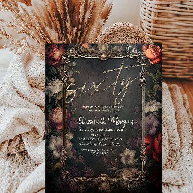Invitation Fleurs vintages Roses gothique 60e anniversaire (Créateur téléchargé)