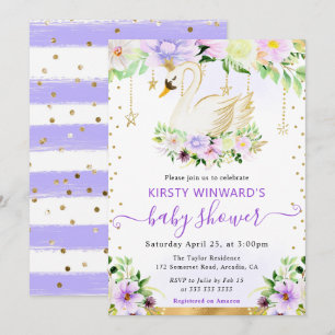 Invitation Fleurs violet et crème à l'aquarelle Bain de bébé
