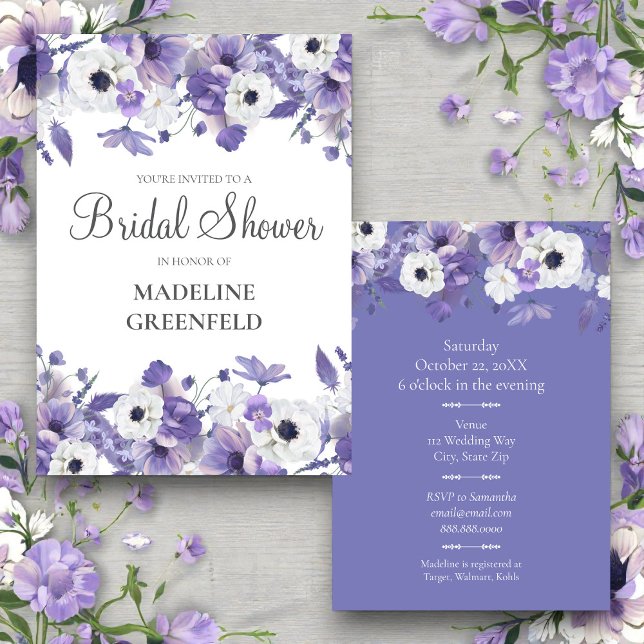 Invitation Fleurs Violettes Aquarelle Mariage Enterrement de  (Créateur téléchargé)