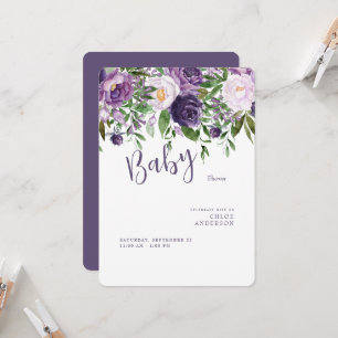 Invitation Fleurs violettes Baby Girl Douche arrondie