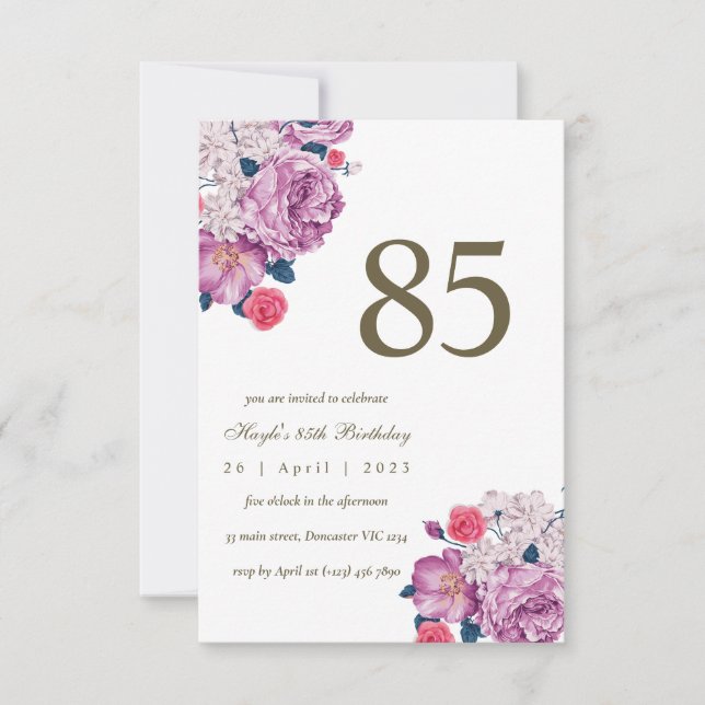 Invitation Fleurs violettes, botanique, simple et chic pour 8 (Devant)