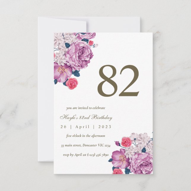 Invitation Fleurs violettes, botanique, simple et chic pour 8 (Devant)
