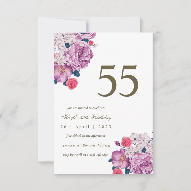 Invitation Fleurs violettes, botanique, simple et chic pour u (Devant)