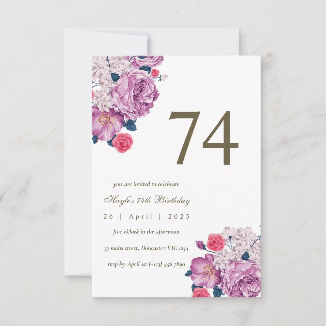 Invitation Fleurs violettes, botanique, simple et chic pour u (Devant)