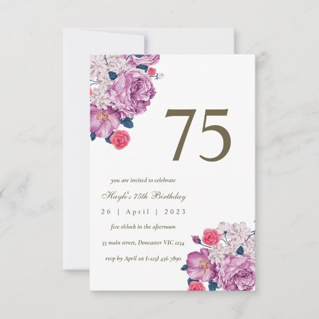 Invitation Fleurs violettes, botanique, simple et chic pour u (Devant)
