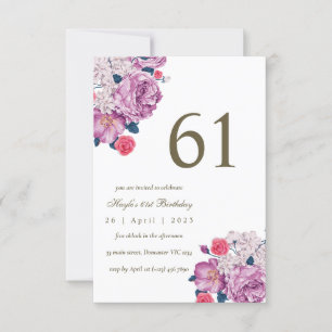 Invitation Fleurs violettes botaniques simple chic 61e annive