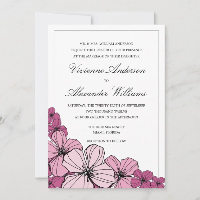 INVITATION FLEURS VIOLETTES | CARTON D'INVITATION DE MARIAGE (Devant)