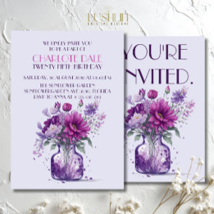 Invitation Fleurs violettes dans un vase Fleurs aquarelle Ann