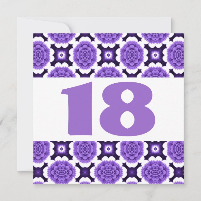 Invitation Fleurs violettes de fête du 18e anniversaire W934 (Devant)