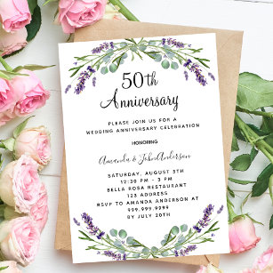 Invitation Fleurs violettes de lavande 50e anniversaire maria