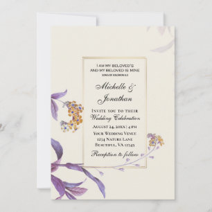Invitation Fleurs violettes d'or moderne Mariage chrétien