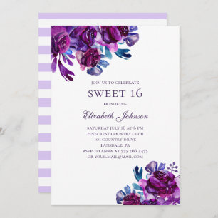 Invitation Fleurs violettes Douces 16. Anniversaire floral vi
