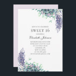 Invitation Fleurs violettes Douces 16. Lavande 16e anniversai<br><div class="desc">Admirez l'invitation à 16 ans avec des fleurs violettes. Contactez-moi,  s'il vous plaît,  si vous avez besoin d'autres articles.</div>