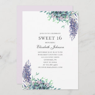 Invitation Fleurs violettes Douces 16. Lavande 16e anniversai
