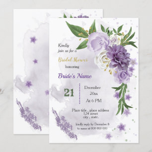 Invitation fleurs violettes & douche feuille verte