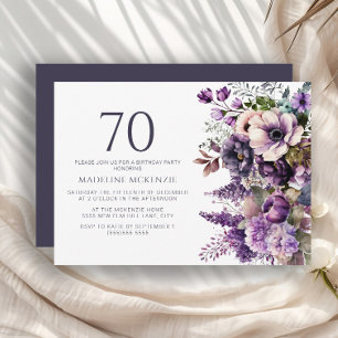 Invitation Fleurs Violettes Élégantes Anniversaire Adulte 70