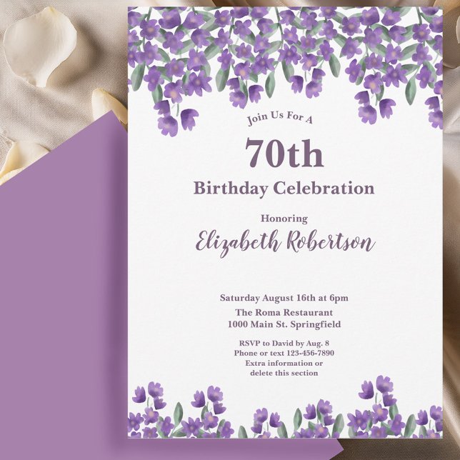 Invitation Fleurs Violettes Élégantes pour les 70 ans d'une F (Créateur téléchargé)
