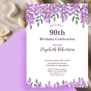 Invitation Fleurs Violettes Élégantes pour les 90 ans d'une F