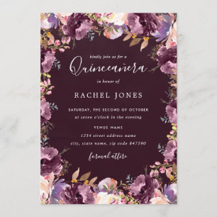 Invitation Fleurs violettes en fleurs aquarelle Quinceanera