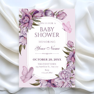 Invitation Fleurs violettes en fleurs baby shower