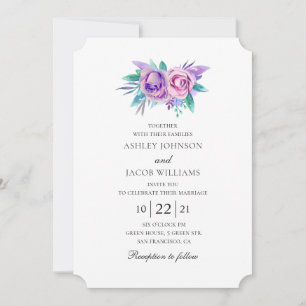 Invitation Fleurs violettes et roses. Mariage floral aquarell