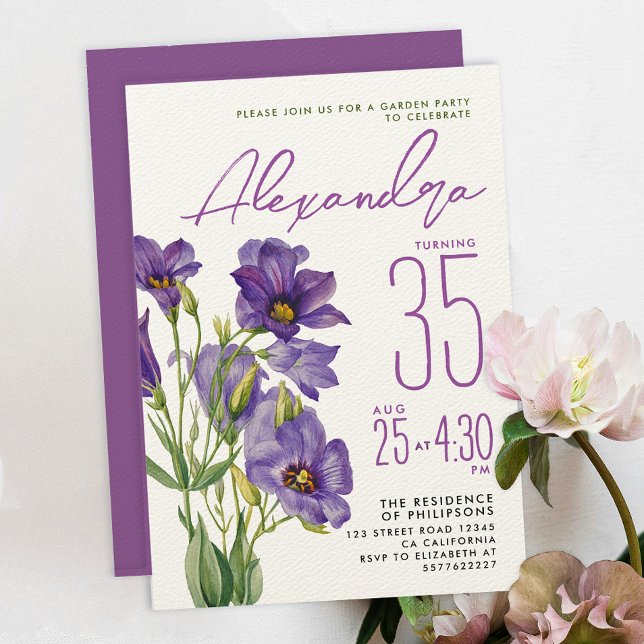Invitation Fleurs Violettes Féminines Botaniques Élégantes (Créateur téléchargé)