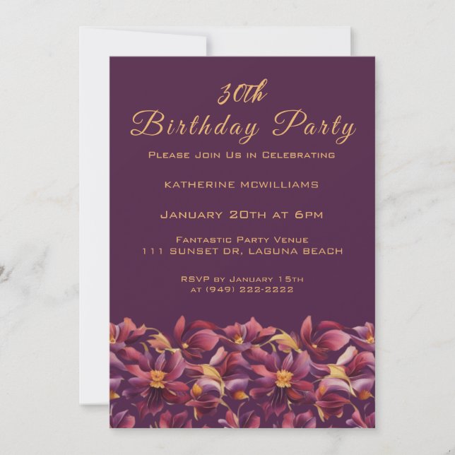 Invitation Fleurs violettes-fête d'anniversaire- (Devant)