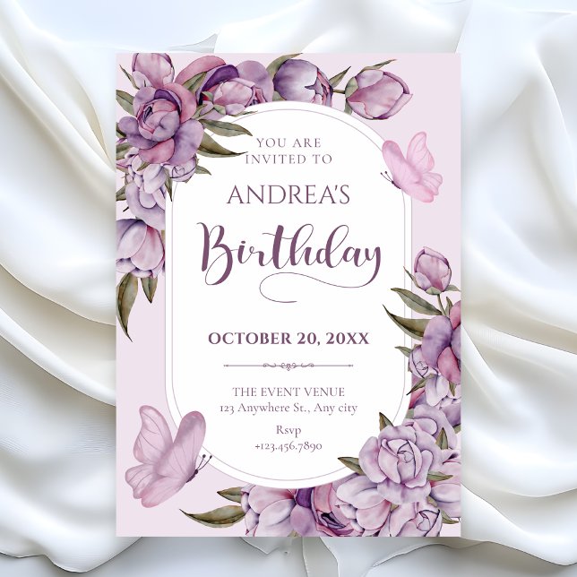 Invitation Fleurs violettes fleurissent anniversaire (Créateur téléchargé)