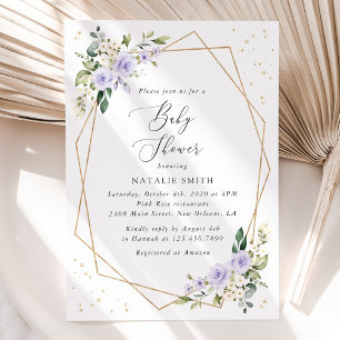 Invitation Fleurs violettes, Fleurs blanches, Boho, Baby show