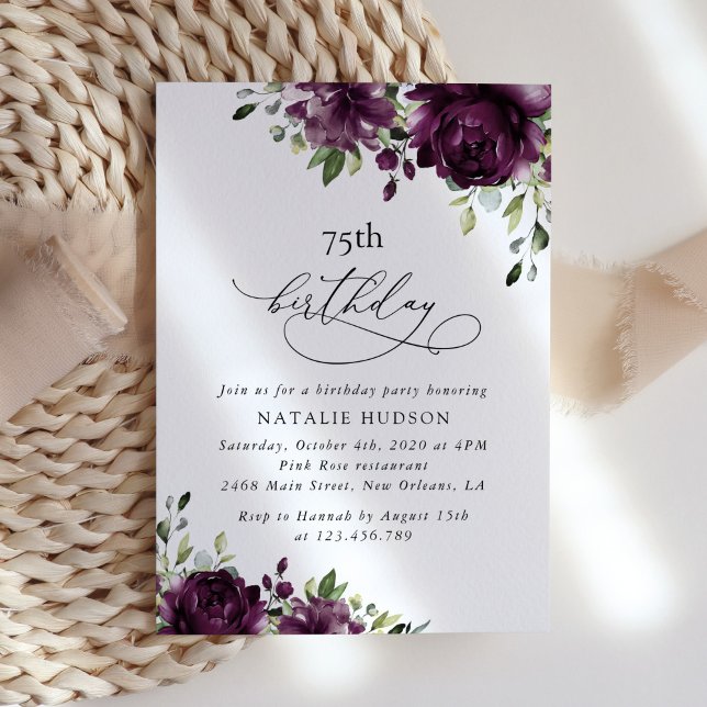 Invitation Fleurs violettes, fleurs de prunier, Boho, Anniver (Créateur téléchargé)