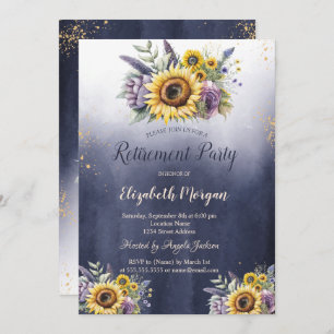 Invitation Fleurs violettes Fleurs de soleil Ombre Blue Retir