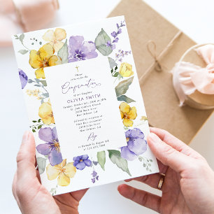Invitation Fleurs Violettes, Fleurs Jaunes, Bohème, Confirmat