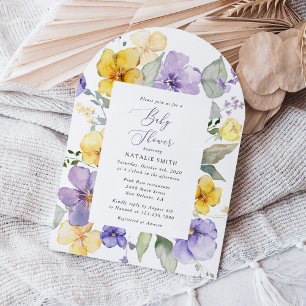 Invitation Fleurs violettes, Fleurs Jaunes, Boho, Baby shower