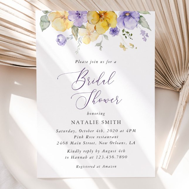 Invitation Fleurs violettes, Fleurs jaunes, Mariage (Créateur téléchargé)