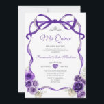 Invitation Fleurs violettes foncées Bow Ribbon Argent Mis Qui<br><div class="desc">EDITABLE Fleurs violettes foncées Bow Ribbon Argent Mis Quince Invitation Elégante Quinceañera Violet foncé Floral Princesse Anniversaire Invitation Mis Quince 15 Anos,  16e Anniversaire</div>