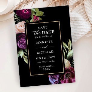 Invitation Fleurs violettes foncées Moody Black Enregistrer L