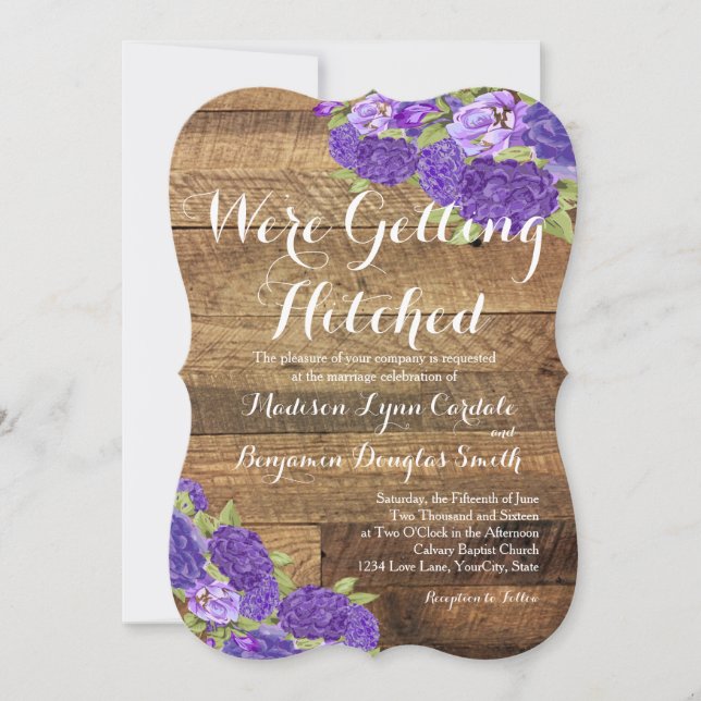 Invitation Fleurs violettes Grange Bois MAP Mariage Invitatio (Devant)