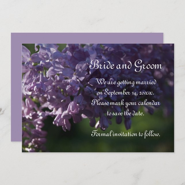 Invitation Fleurs violettes Lilac Mariage Enregistrer la date (Devant / Derrière)