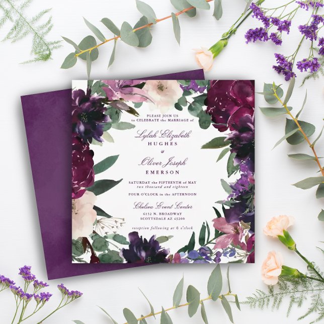 Invitation Fleurs violettes luxuriantes | Mariage romantique (Créateur téléchargé)
