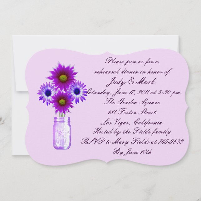 Invitation Fleurs violettes Mason Jar Dîner de répétition Inv (Devant)