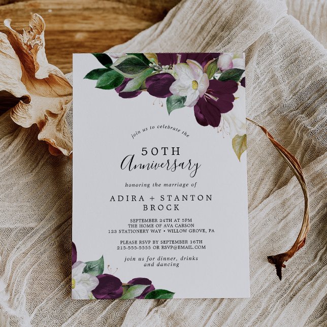 Invitation Fleurs Violettes Maussades 50e Anniversaire de Mar (Créateur téléchargé)