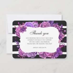Invitation Fleurs violettes merci. Note de mariage florale