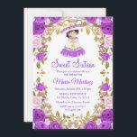 Invitation Fleurs violettes mexicaines Douces 16 Anniversaire<br><div class="desc">Fleurs d'or rose Parties scintillant d'or Blush Rose Sweet 16 Invitation Mexicaine Fleurs pourpres Sweet 16 Anniversaire Invitation</div>